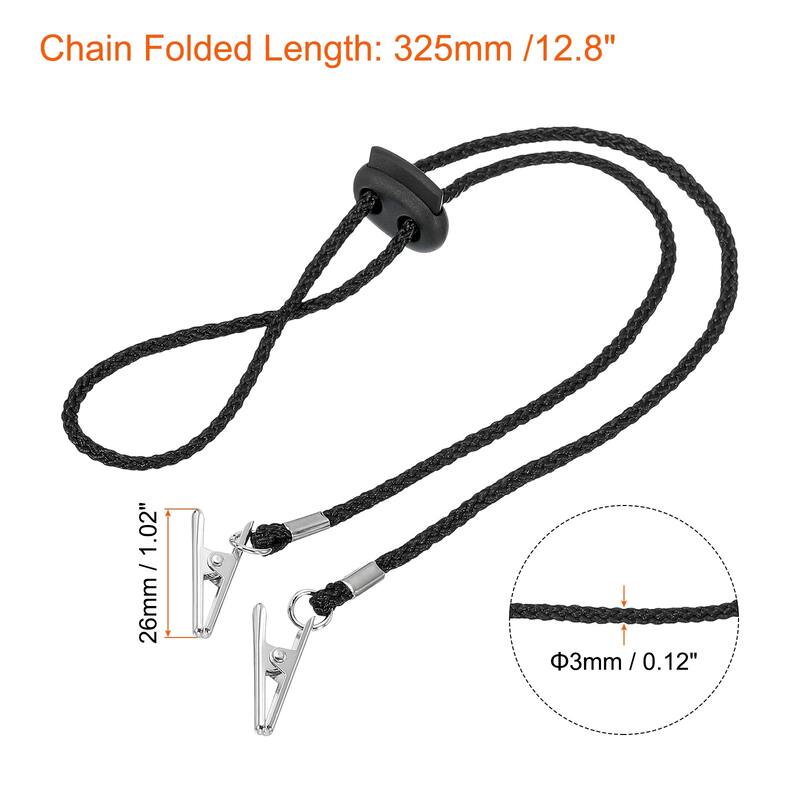 12.8" 6Pcs Napkin Chain Adjustable Bib Holder Chain Sun Hat Strap Lanyard, Black