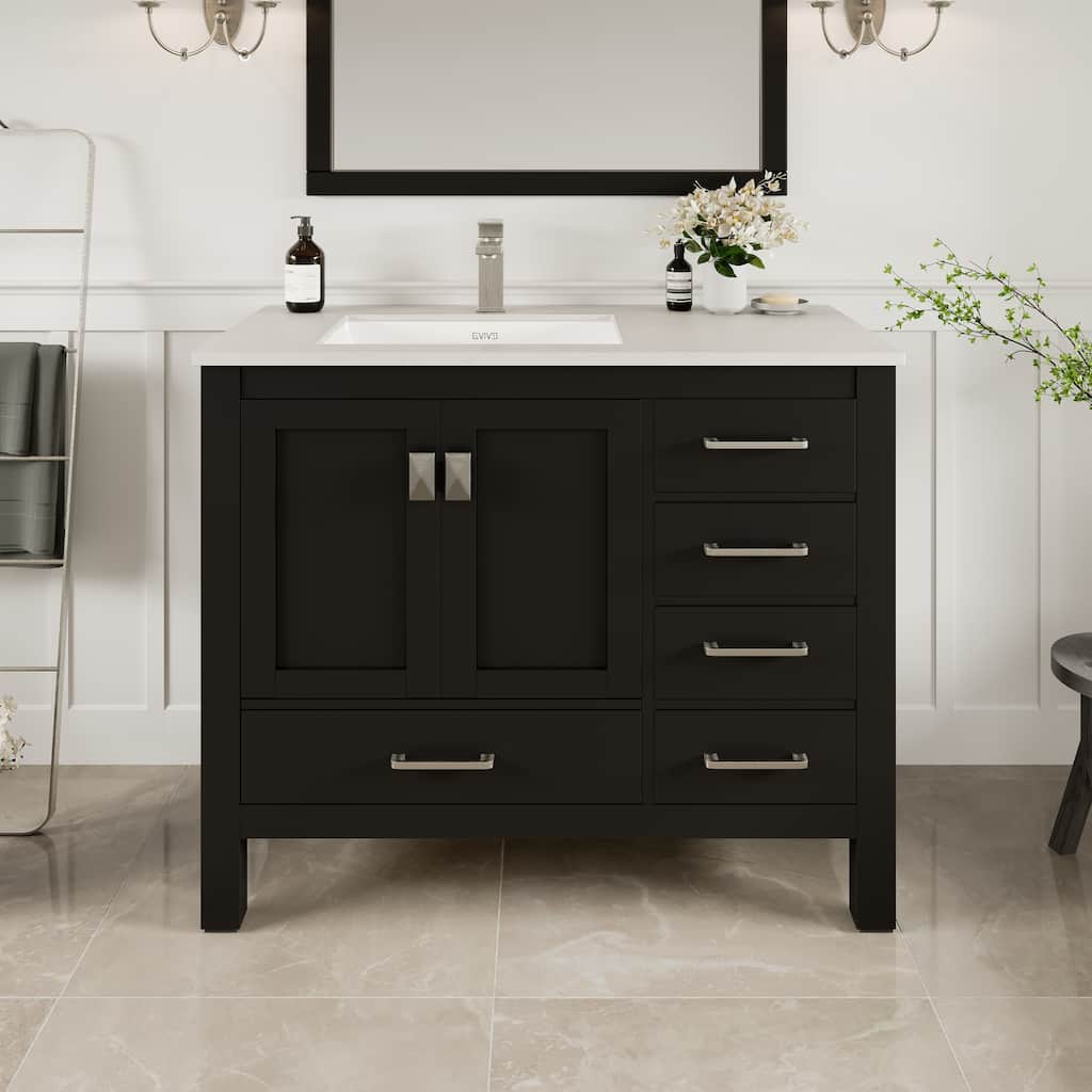 London 42 in. White SS Bath Vanity with Carrara Quartz Top & Undermount Sink