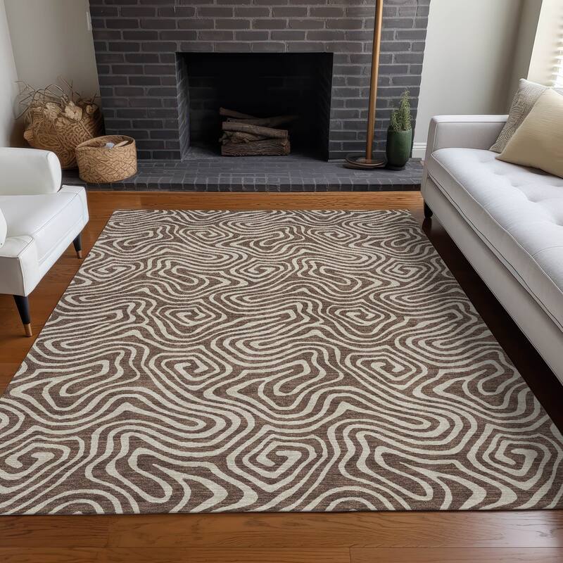 Machine Washable Indoor/ Outdoor Modern Trance Chantille Rug