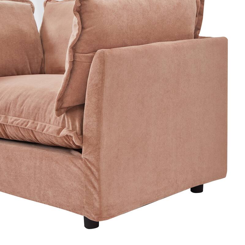 47" Cozy Upholstered Armchair with Movable Ottoman, Wide Seat, Curved Armrests and Soft Pillows