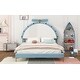 preview thumbnail 12 of 18, Blue Velvet Upholstered Platform Bed with Alarm Clock Shaped Headboard