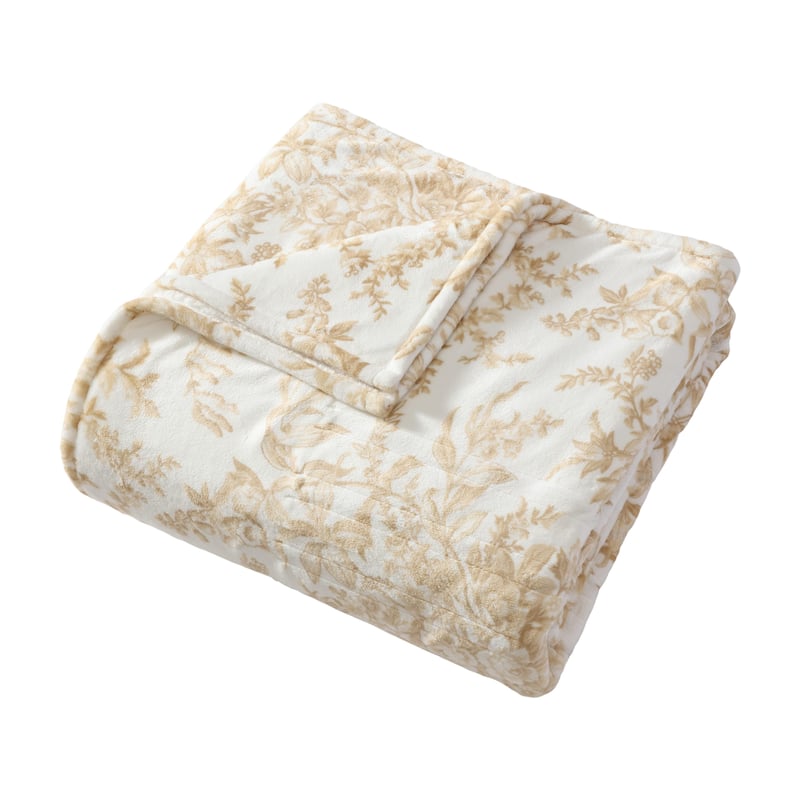 Laura Ashley Plush Reversible Heated Blanket - Bedford Beige - Queen