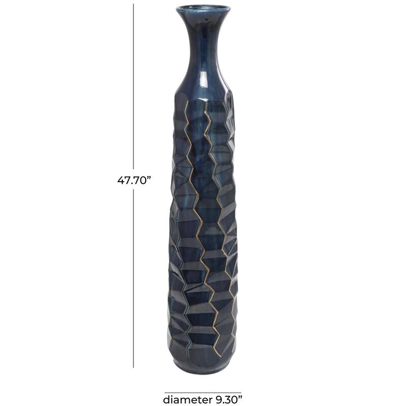 Ceramic Geometric Floor Vase with Gold Accents - Teal - Roche River Decor