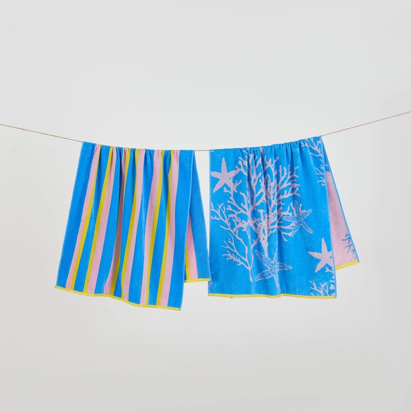 Luxurious Cotton Printed Beach Towel - 2 Pack- 30" x 60" - Fenwick Coral