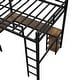 preview thumbnail 11 of 11, Black Full Size Metal Loft Bed with Desk and Shelves, Ladder and Guardrails, Vintage wood-colored desk