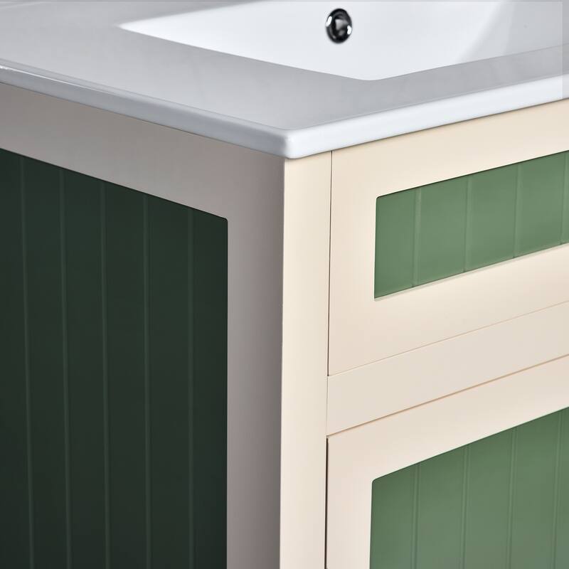 30 Inch Single Sink Freestanding Bathroom Vanity in Green with White Ceramic Top