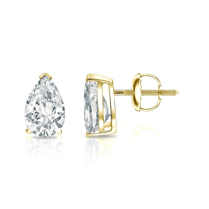 Auriya 14k Gold Lab Grown Pear Diamond Stud Earrings 0.50 to 5.00 ct. tw. V-End Prong Screw-Back (F-G VS) - Yellow - 1.00 ct. tw.