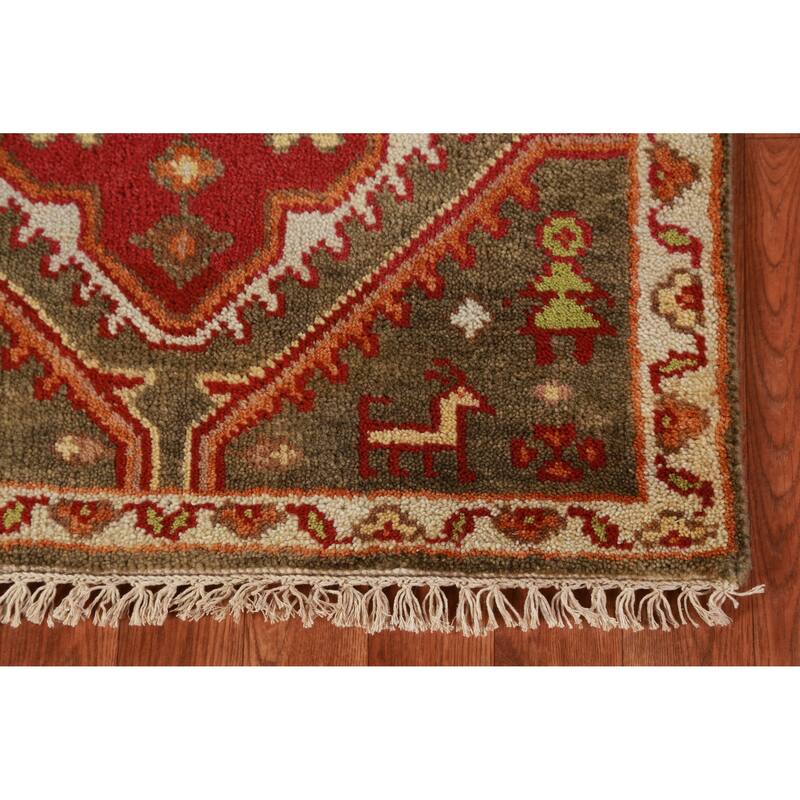 Hand Knotted Oriental 100% Wool Carpet Traditional Geometric Green Kazak Runner Rug - 9' 9'' X 2' 6''