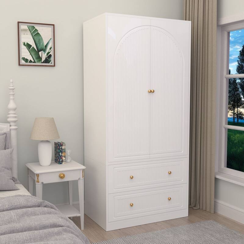 Meyreso 71" White Bedroom Wooden Armoire with Hanging Rod - N/A