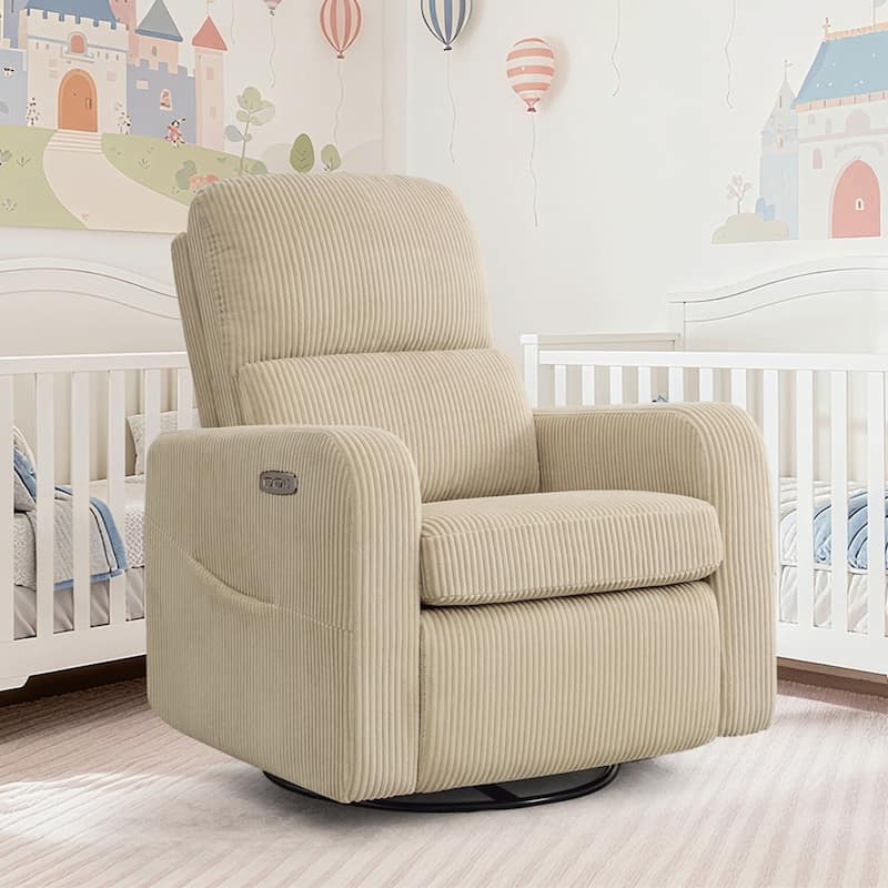Swivel Power Recliner Chair Teddy Nursery Glider Rocking Recliner