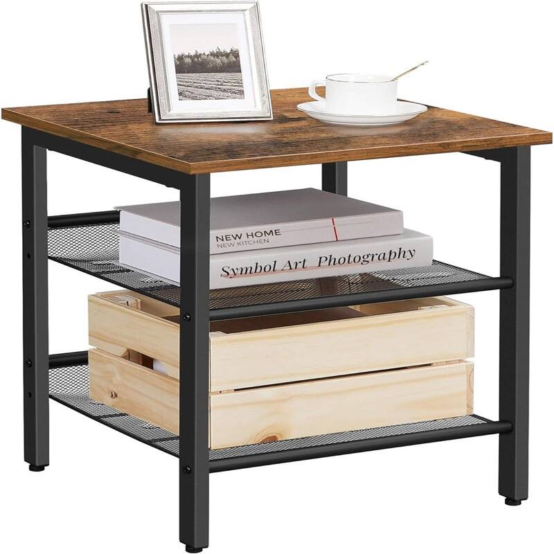 Nightstand Set of 2 Side Tables - Rustic Brown + Black 1-Pack