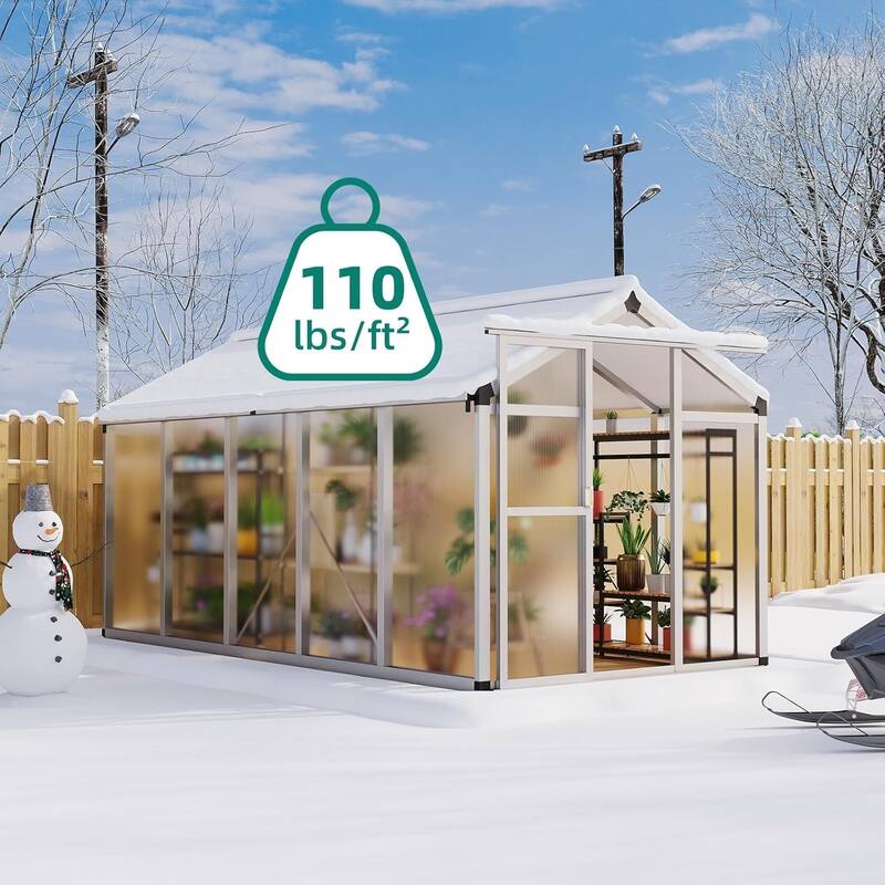 6x10 Ft. Large Walk-In Outdoor Polycarbonate Greenhouse Perfect For Backyards, Patios, And Lawns, Sliver - 6 x 10 x 6.5FT