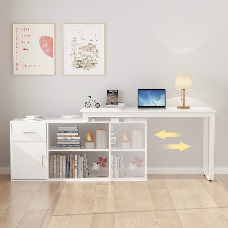 White Reversible L Shape Desk Rotating Desk Working Desk Computer