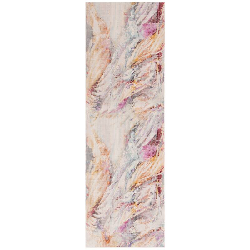 SAFAVIEH Rainbow Hiekje Indoor/Outdoor Boho Waterproof Patio Backyard Rug - 2'6" x 8' Runner - Blue/Gold