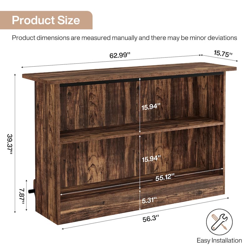 63-Inch Bar Table, 2-Tier Bar Cabinet Height Pub Table with Footrest - N/A