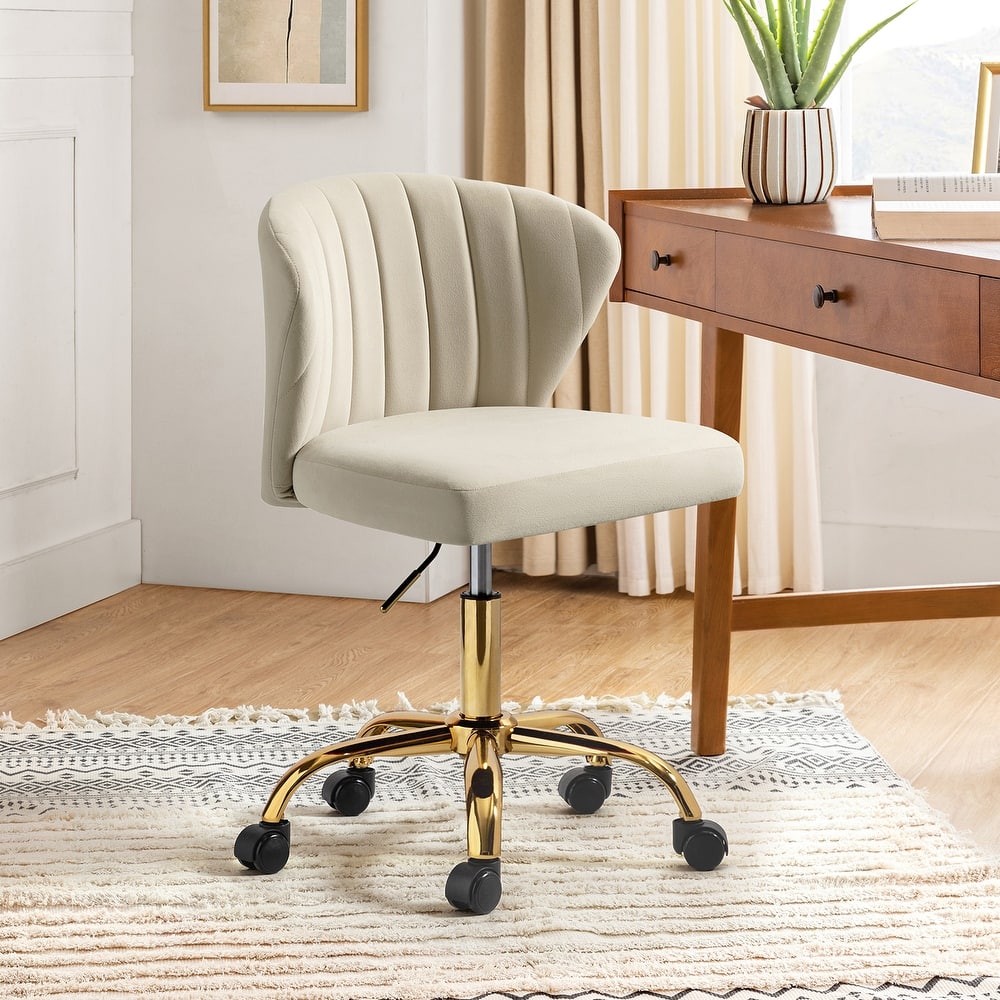 Ilia Modern Velvet Wingback 360 degree Ergonomic Office Task Chair with Channel Tufted Back by HULALA HOME