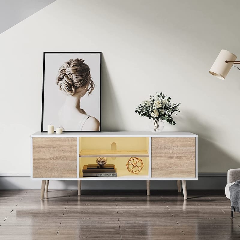 WAMPAT Mid Century Modern TV Stand Entertainment Center
