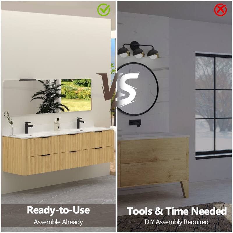 72" Floating Bathroom Vanity with Integrated countertop Rectangular Sink Solid Wood