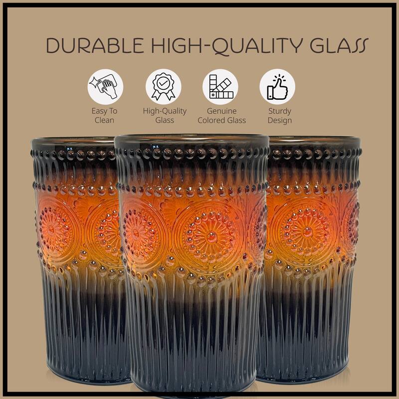 Artland Set of 4 Orange and Black Highball Glasses - 11.5 oz