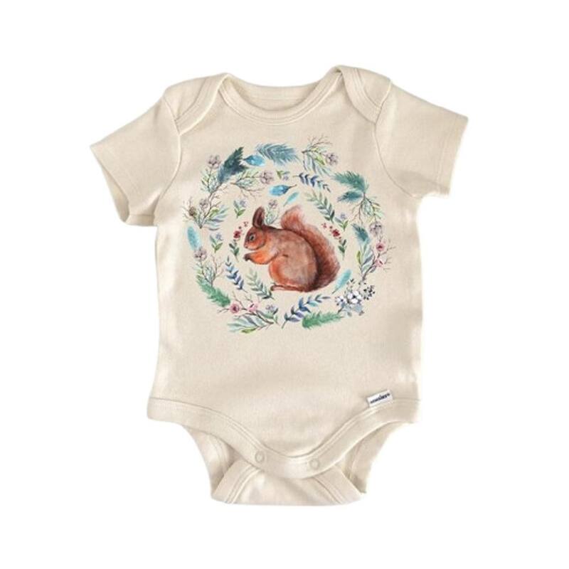 Squirrel Woodland Animal - Baby Boy Girl Clothes Infant Bodysuit Funny Cute Newborn - White - 0-3M