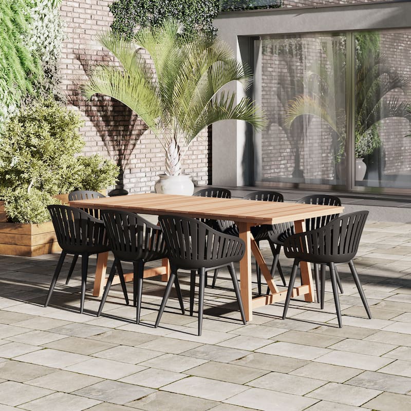 Amazonia Branford 9pc FSC Certified Reclaimed Teak Outdoor Patio Dining set - Black Armchair - Aluminum Legs