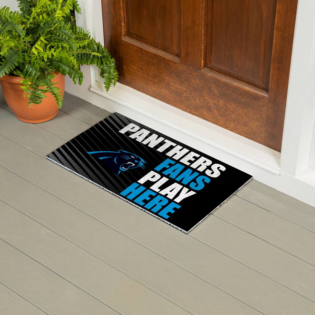 28 in. x 16 in. Carolina Panthers "Fans Play Here" PVC Door Mat