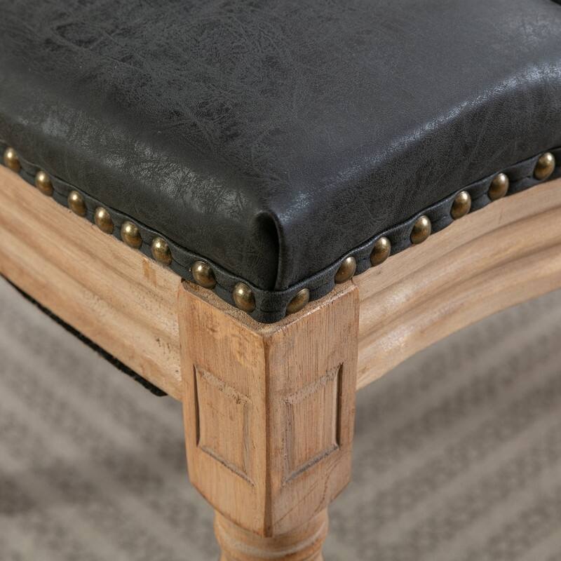 French Style PU Leather Upholstered Dining Chairs Set of 2 with Solid Wood Frame