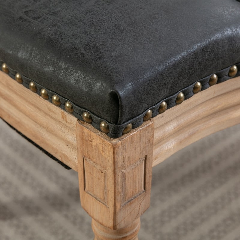 French Style Solid Wood Frame Antique Painting, PU artificial leather Dining Chair with Nailhead Trim ,Wood Legs,Set of 2