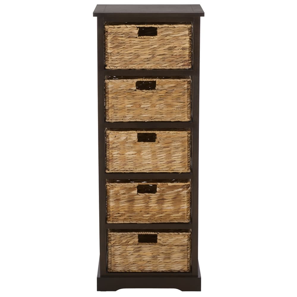 SAFAVIEH Faith Distressed Black 5-Drawer Wicker Basket Storage Tower - 17.3" x 13.4" x 46.1" - 17"W x 13"D x 46"H
