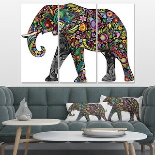 Designart "Floral Cheerful Elephant" Animal Canvas Art Print - 36x28 ...