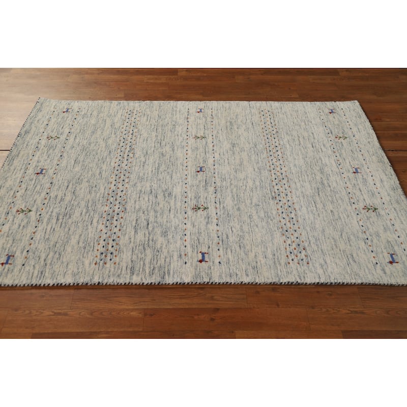 Tribal Ivory Gabbeh Oriental Area Rug Hand-Knotted Wool Carpet - 4'0" x 5'10"
