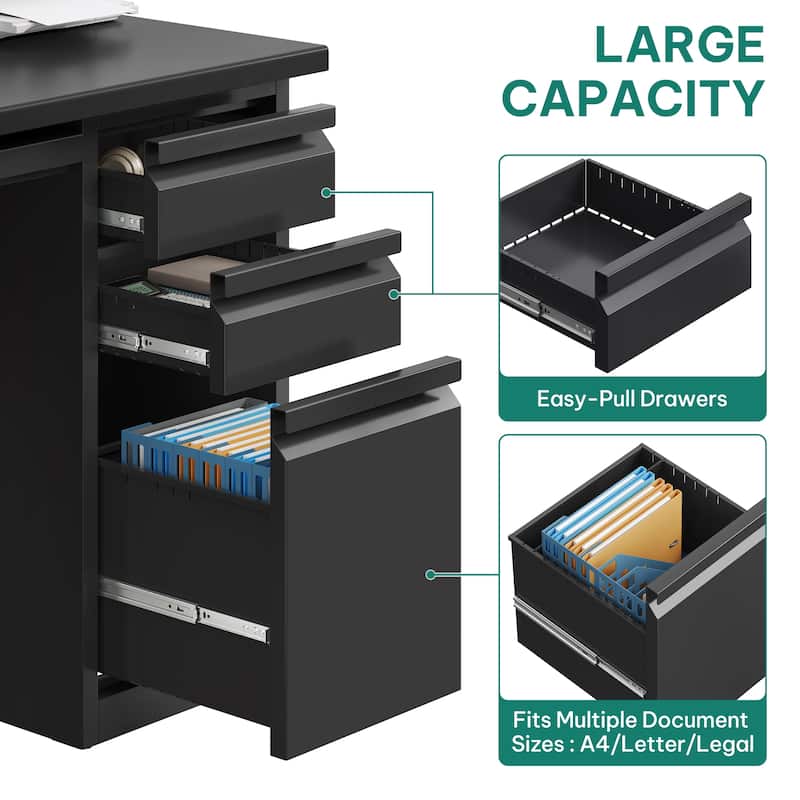 Moasis Large Executive Desk Office Desk with USB Power Outlets and Filing Cabinet
