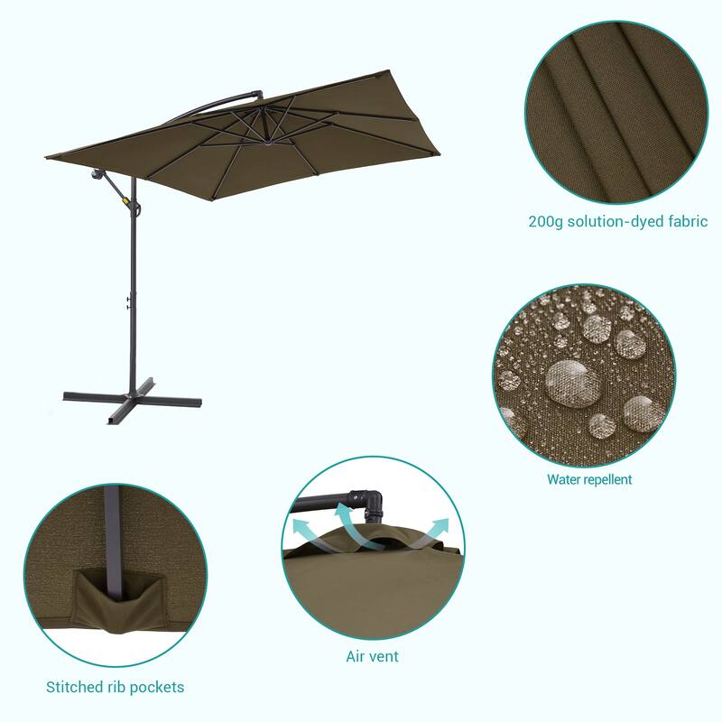 BONOSUKI 8.2x8.2ft Offset Patio Umbrella Hanging Umbrella w/Steel Ribs