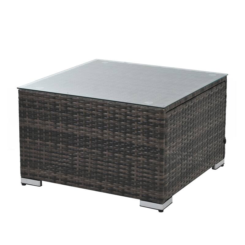 4 Set Wicker Furniture With Tempered Glass Coffee Table