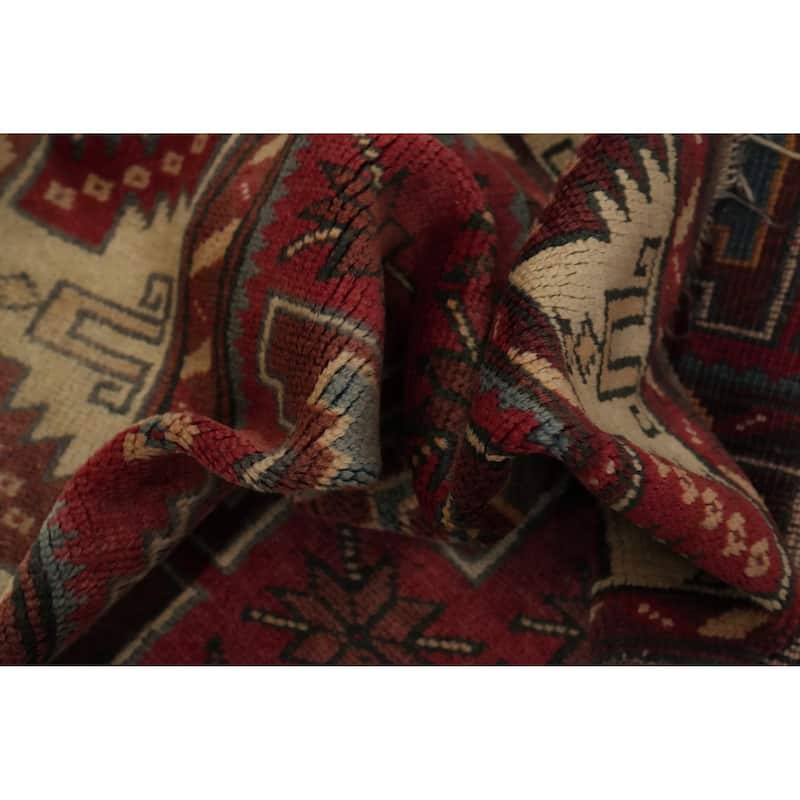 Hand Knotted Oriental 100% Wool Carpet Traditional Geometric Red Kazak Area Rug - 6' 4'' X 3' 9''