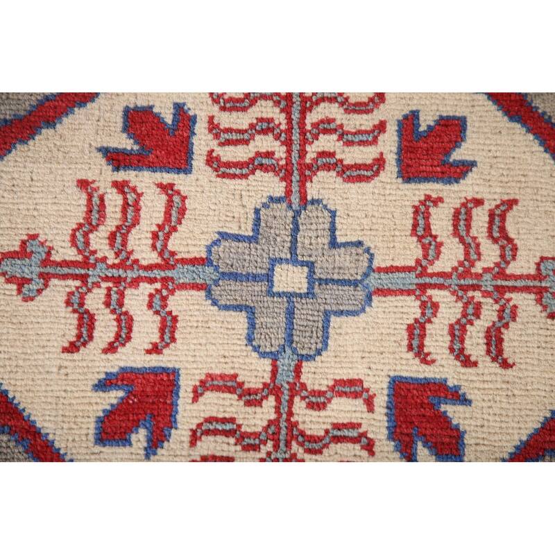 Gray Geometric Kazak Oriental Area Rug Wool Carpet - 6'3" x 8'11"