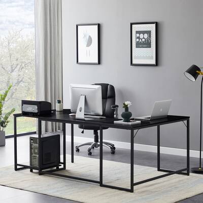 U-Shaped Computer Desk, Industrial Style Corner Writing Desk with CPU Stand, Gaming Table Workstation Desk for Home Office
