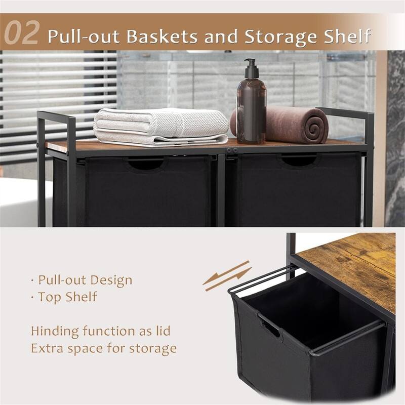 Rolling Laundry Hamper with Shelf - 13"D x 30"W x 31"H