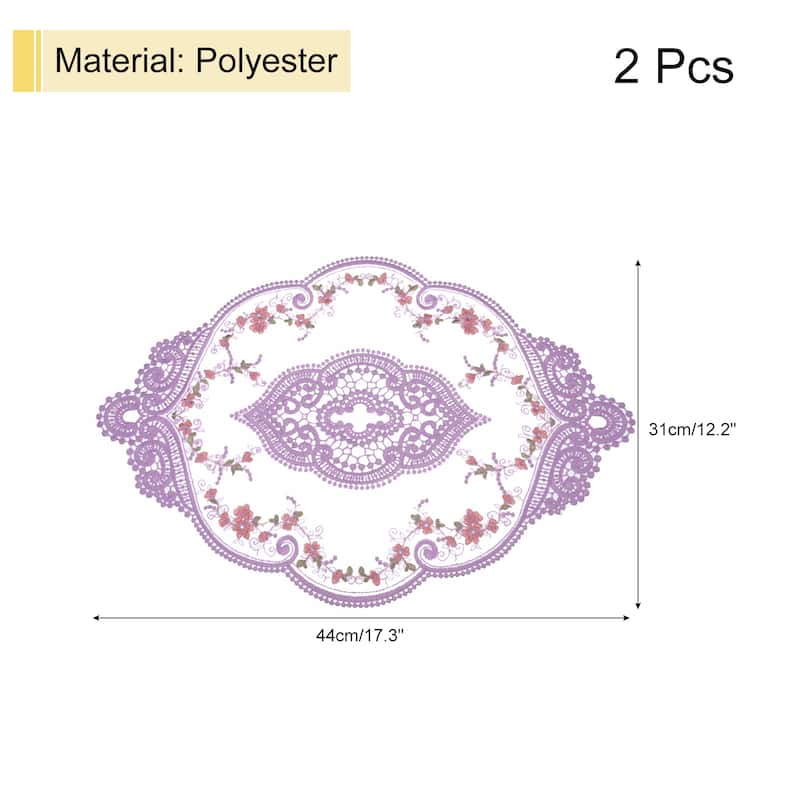 2Pack 12x17in Retro Lace Placemat Oval French Crochet Doilies - 12x17-in - Dark Purple