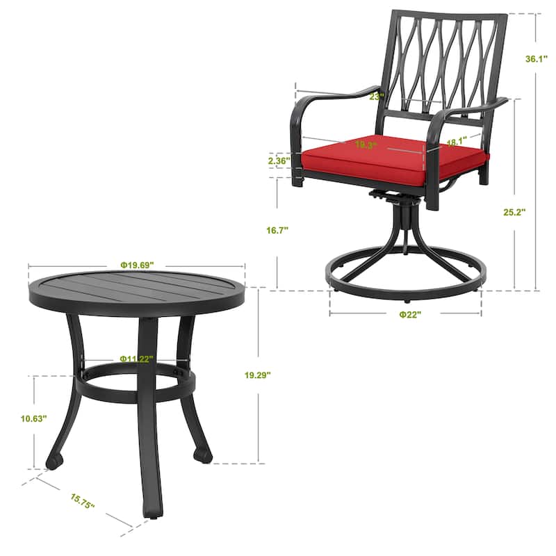 Outdoor Patio Bistro Set With Swivel Chairs
