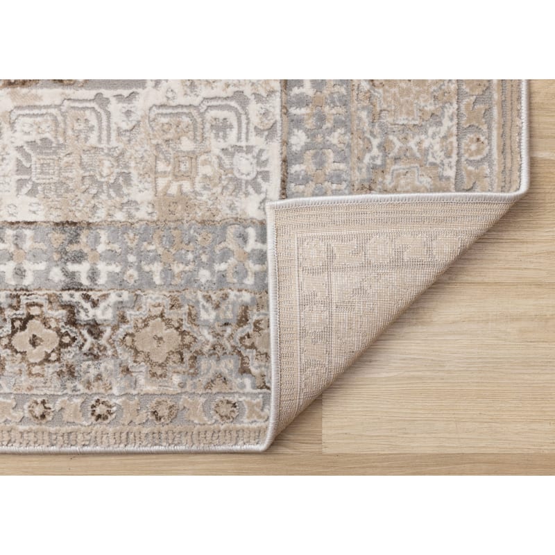 Cream Beige Grey Traditional Medallion Indoor Area Rug,