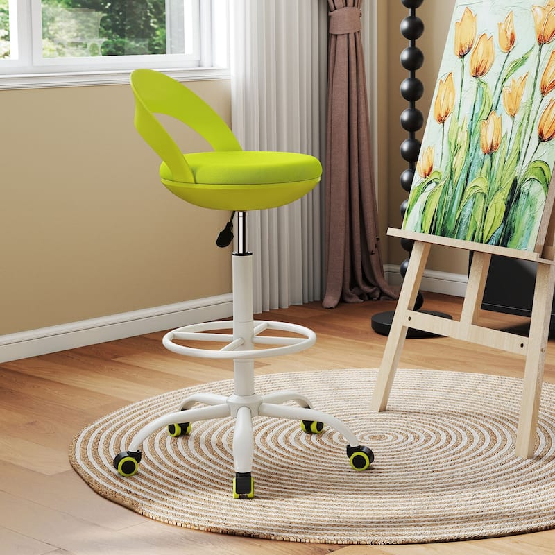 Green Ergonomic Swivel Seat Drafting Stool with Adjustable Height and Breathable Mesh Back - 20.5" x 18.5" x 35"-39.5"
