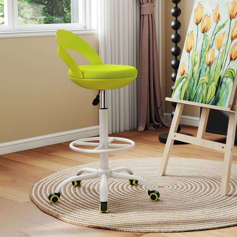 Gymax Drafting Stool Rolling Tall Desk Chair w/ Wheels Low Backrest