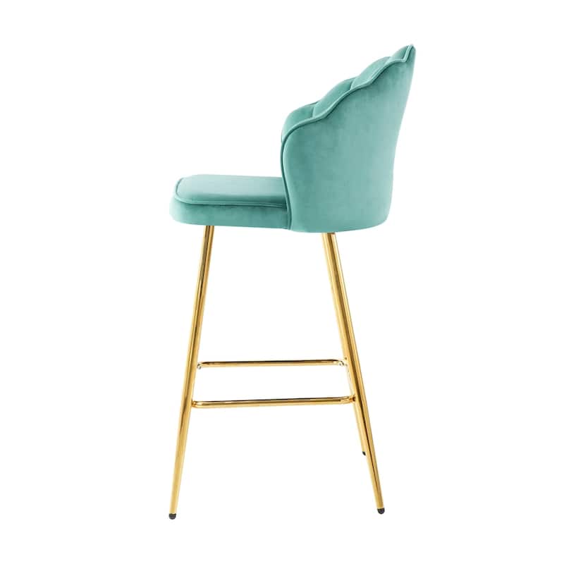 Shell Shape Velvet Bar Chair, Gold-plated Metal Chair Legs,(Set of 2)