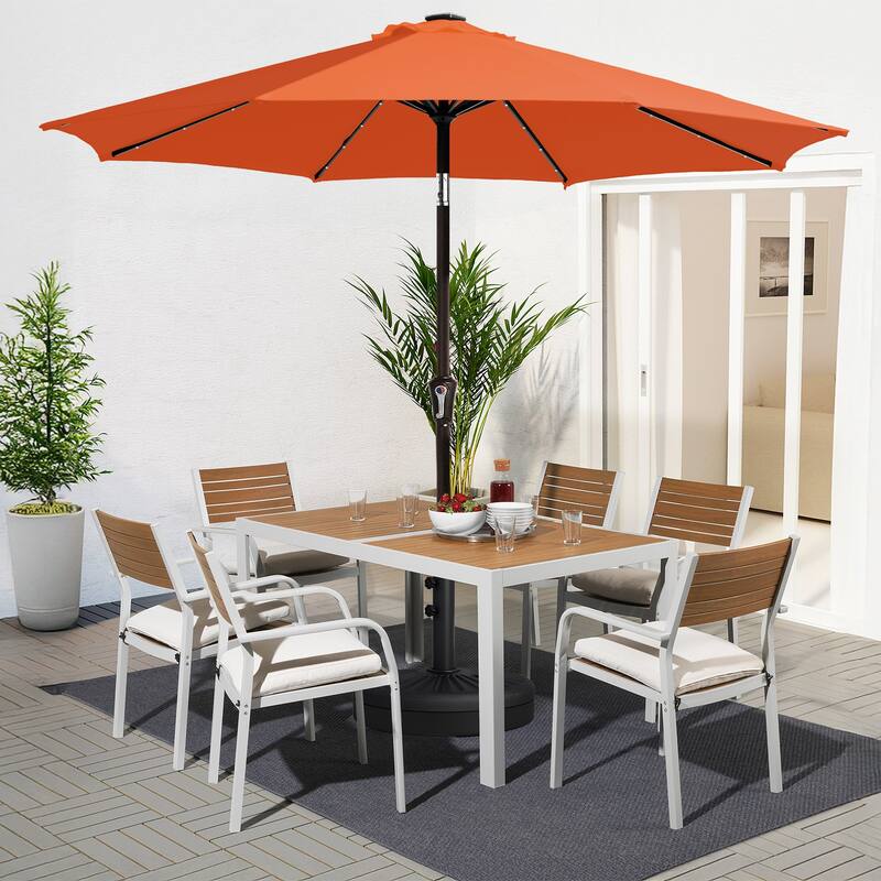 9ft Patio Market Umbrella with LED Lights,Crank & Tilt