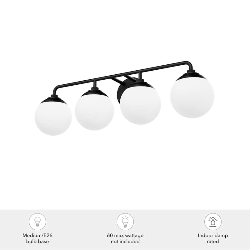 Hunter Hepburn 4-Light Bathroom Vanity Wall Light - Damp Rated - Vintage, Mid-Century