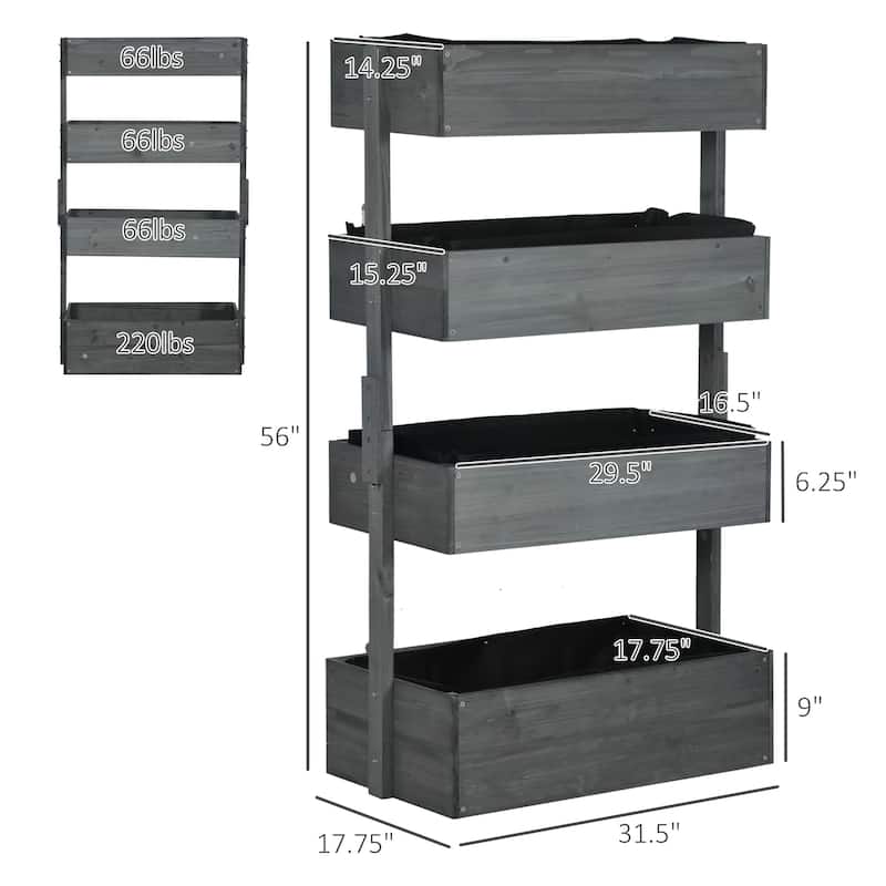 Outsunny Vertical Garden Planter, Wooden 4 Tier Planter Box, Self-Draining with Non-Woven Fabric for Outdoor Flowers