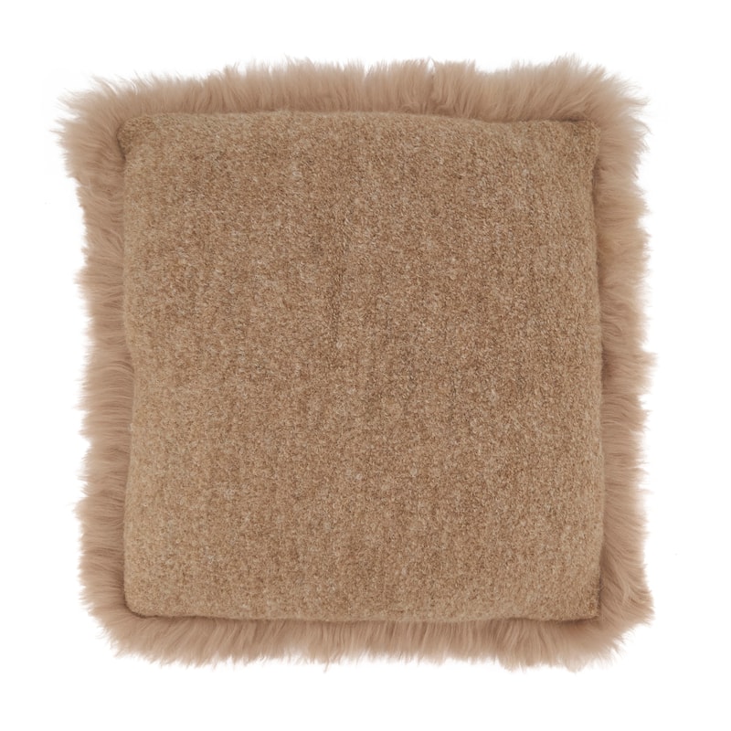 Plush Perfection Llama Fur Poly Filled Throw Pillow with Lamb Fur Border