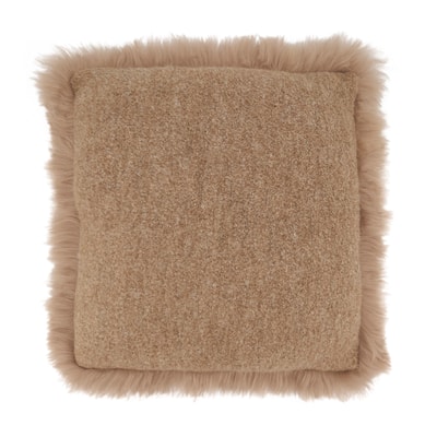 Plush Perfection Llama Fur Poly Filled Throw Pillow with Lamb Fur Border