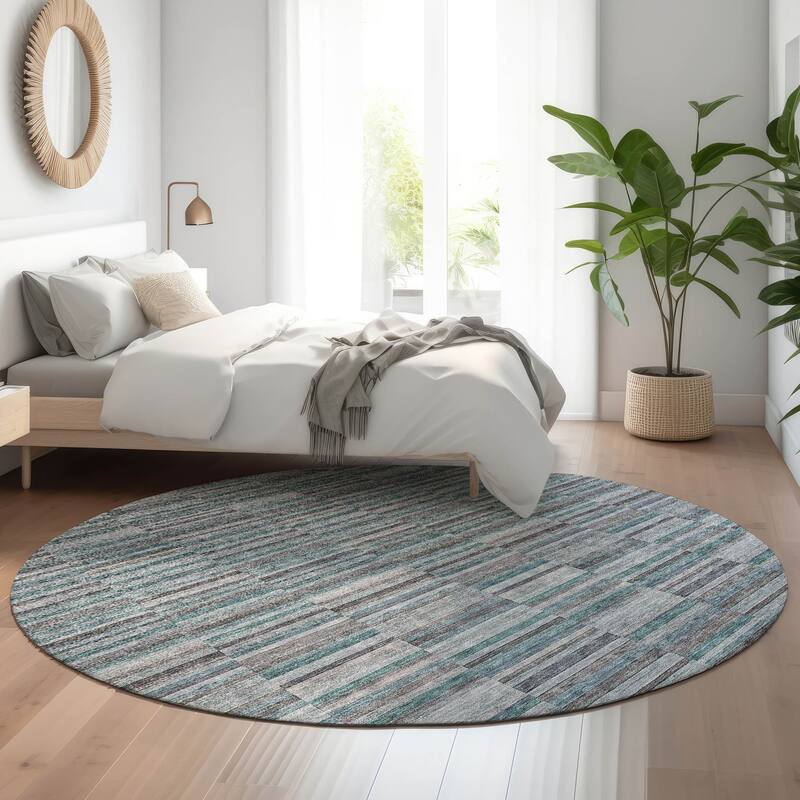 Premium Washable Super Soft Geo Stripe Mayfield Rug - Teal - 8' x 8' - Round
